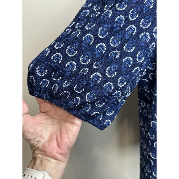 LOFT Blue Floral Puff Sleeve Tie Neck Top Women’s XL Relaxed Fit Stretch - Picture 6 of 10